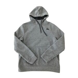 Quiksilver Gray Fleece Lined Hoodie Pullover Pocket Logo Men's S
